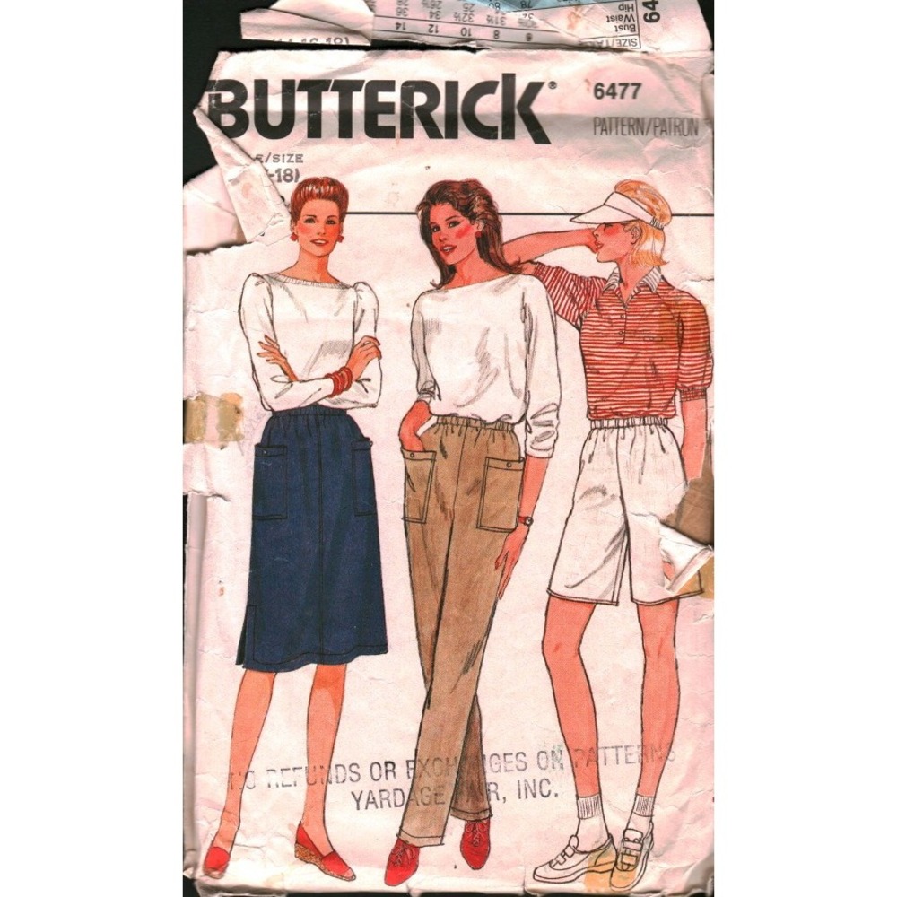 Vintage Butterick 6477 Sewing Pattern Misses Skirt Pants Shorts‎ Size 14 16